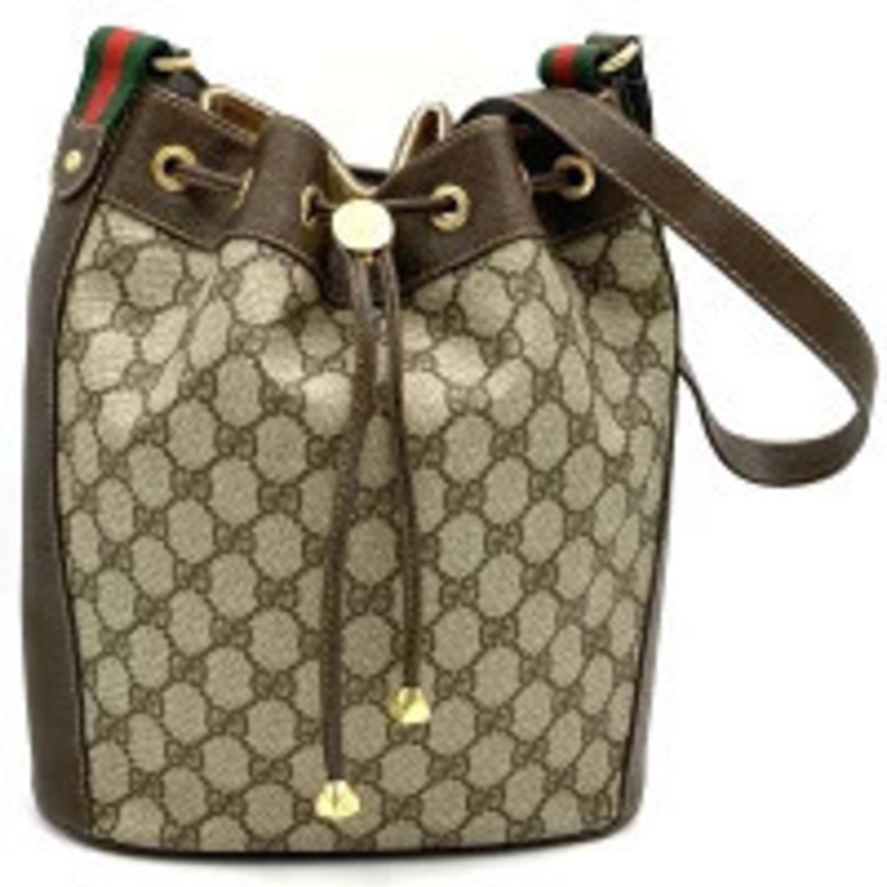 Gucci Shoulder Bag Drawstring GG Supreme Leather Brown